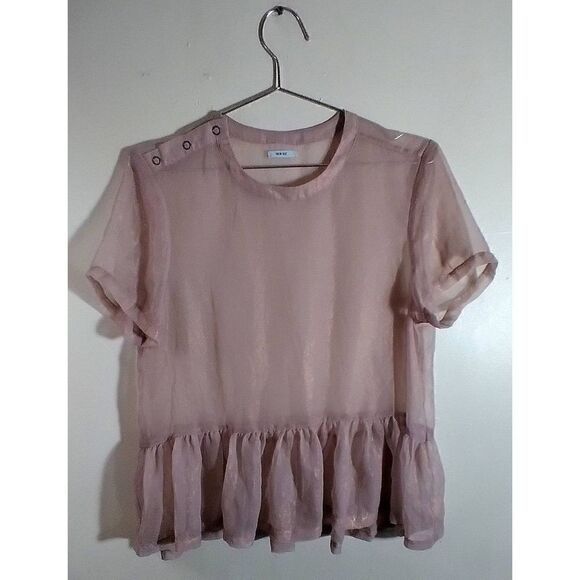 KIMCHI BLUE Free Size Small Ruffle Top Sheer Pale Pink - Picture 1 of 6
